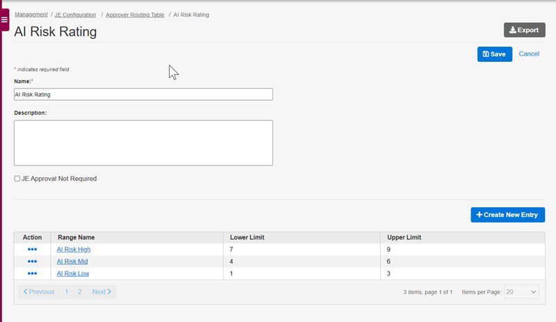 Enhancing risk management for manual journal entry with AI Risk Rating Tool.