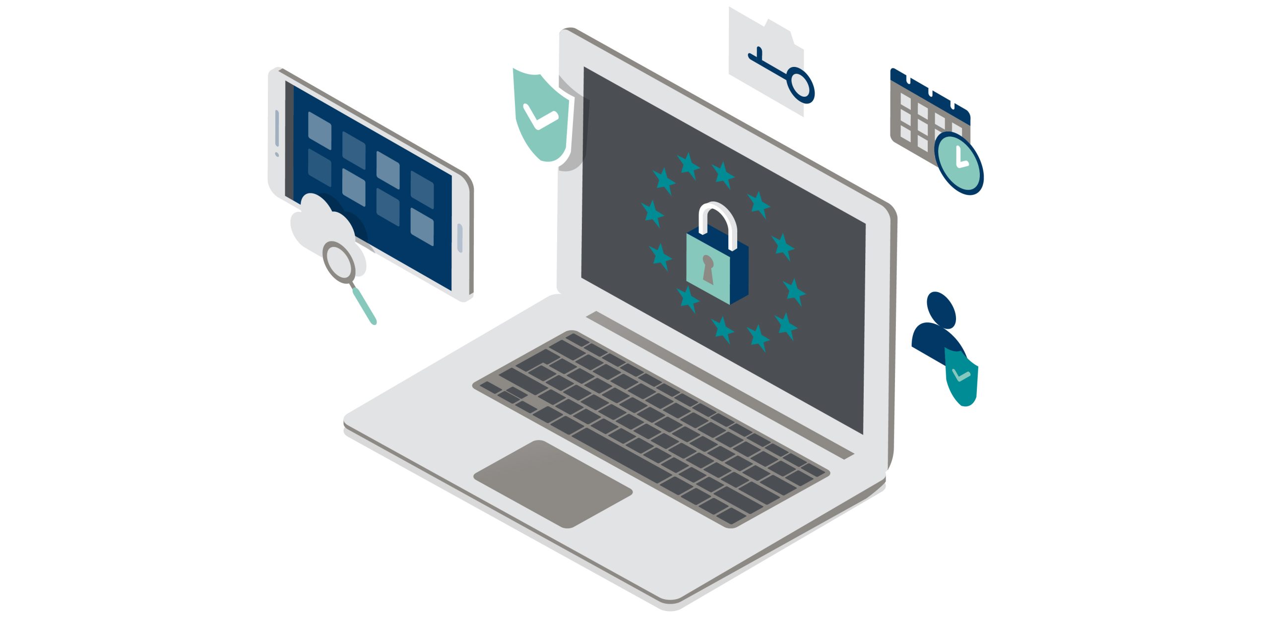 Achieve Automated Financial Close with Microsoft Dynamics | Enhanced Controls ERP Connector | Image of laptop with lock on screen with floating security symbols
