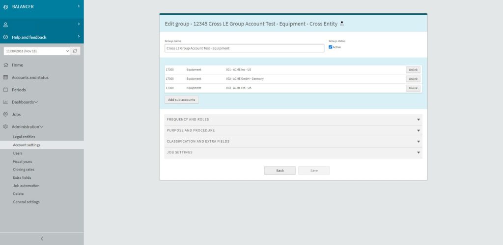 Adra Balancer Cross Legal Entity Reconciliations-Account Groups