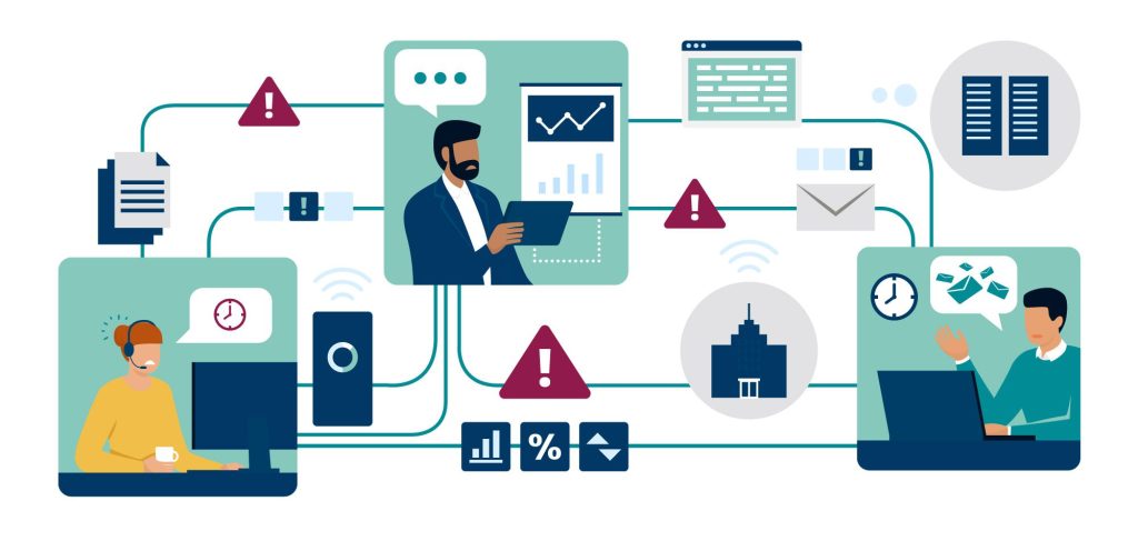 Transaction Matching Capabilities with Financial Automation | Illustrated diagram of individuals communicating but stressed out during financial close month-end