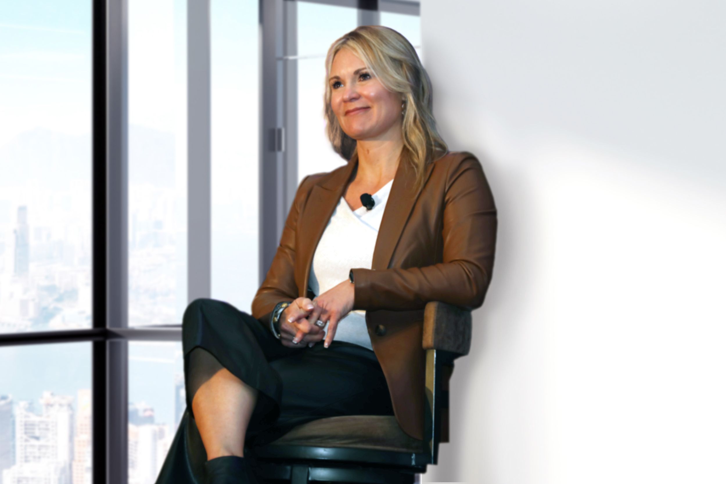 Teresa Mackintosh sitting on a panel session