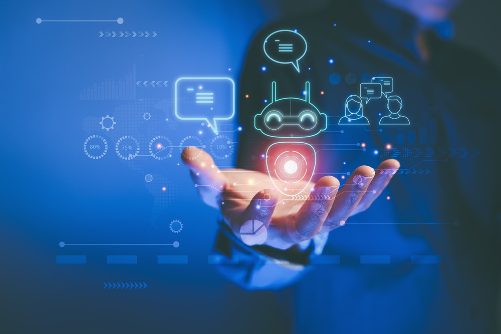 businessmen generation use chatbots on communication tools. Use the Q&A command To create AI tasks using technology developed by programmers. Smart robots of the future, AI cutting-edge technology