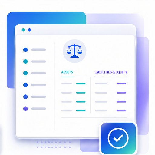 Balance sheet reconciliation dashboard displaying assets and liabilities aligned and verified