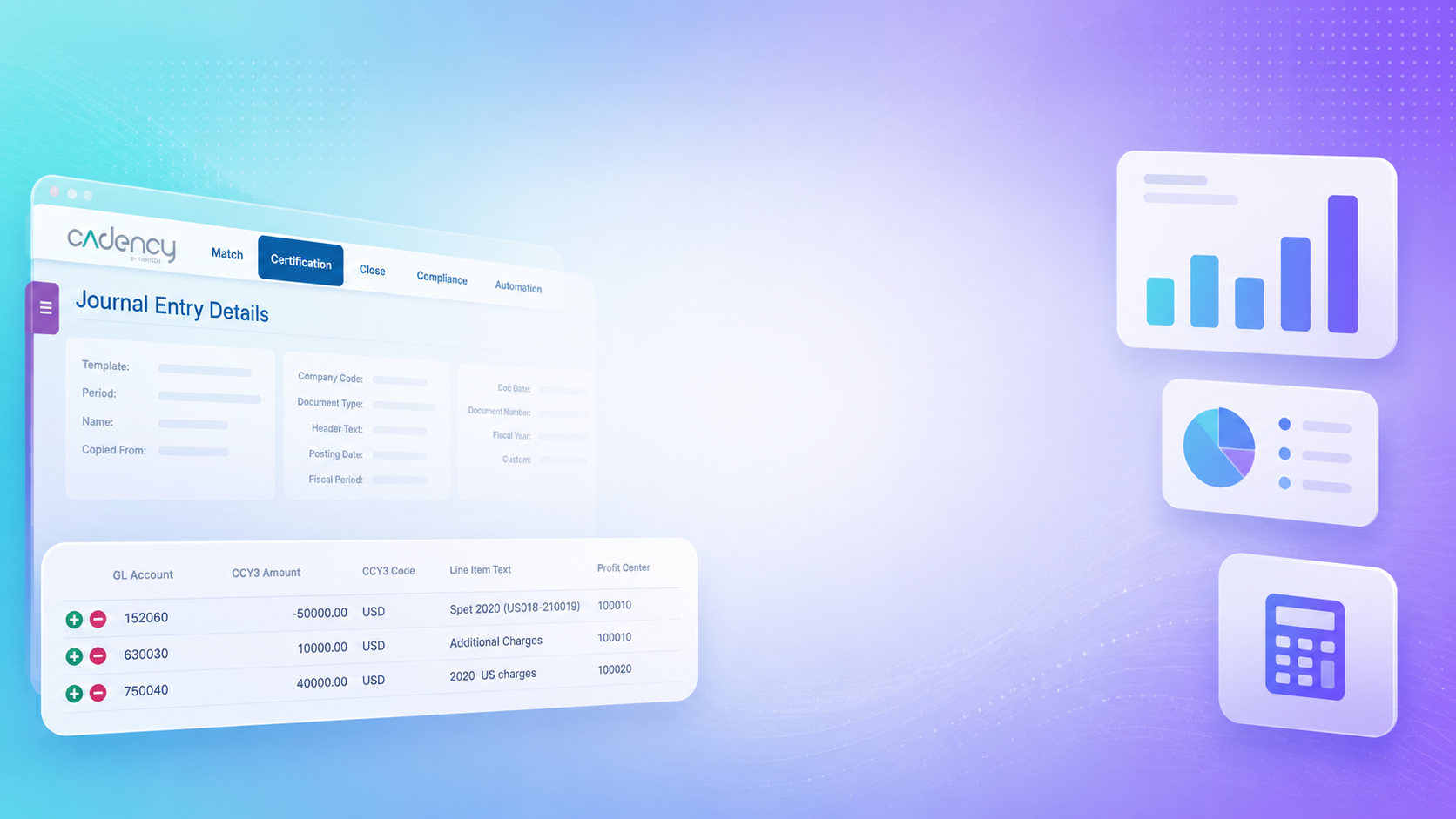Cadency Journal entry dashboard