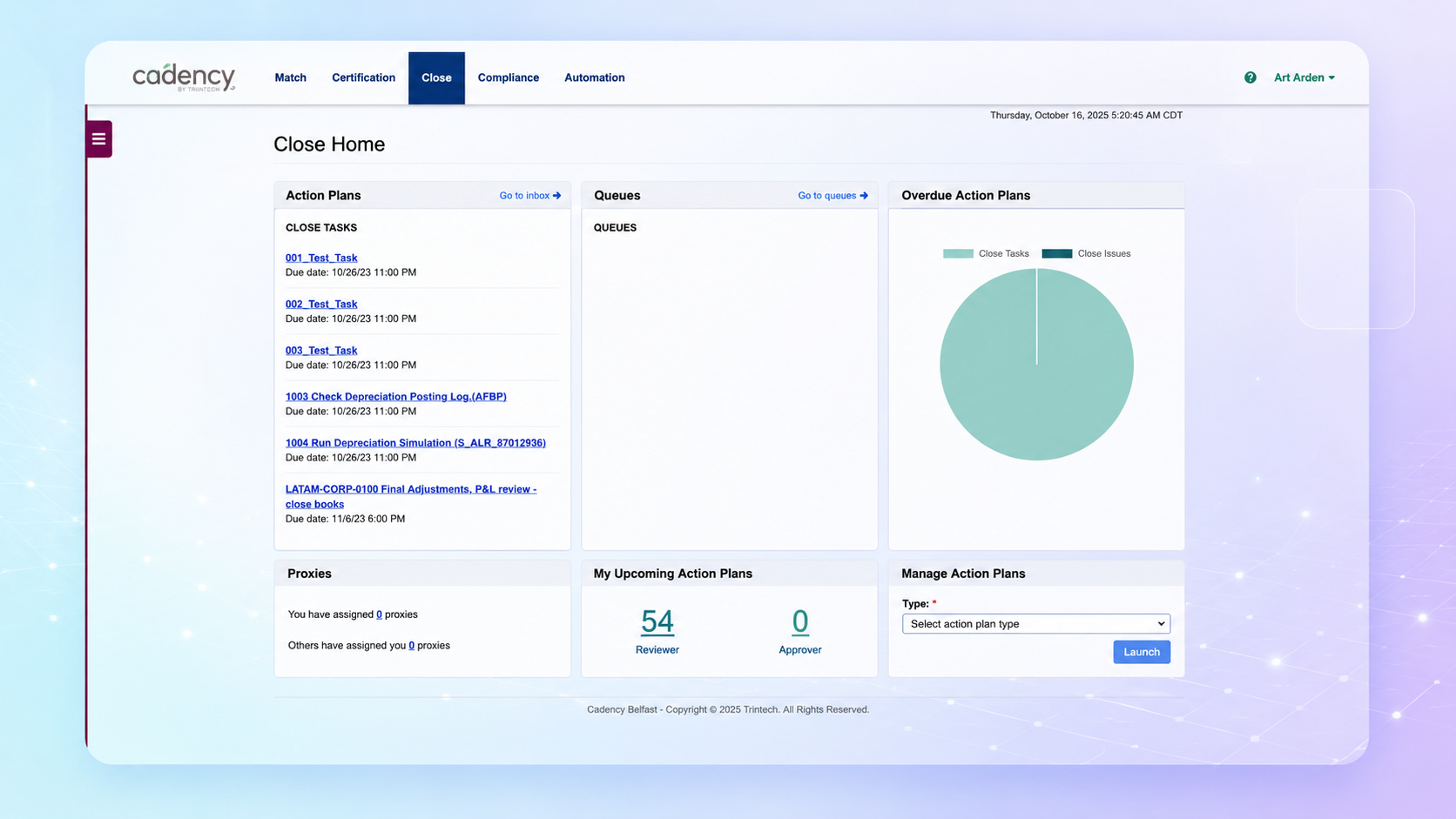 Close management dashboard interface