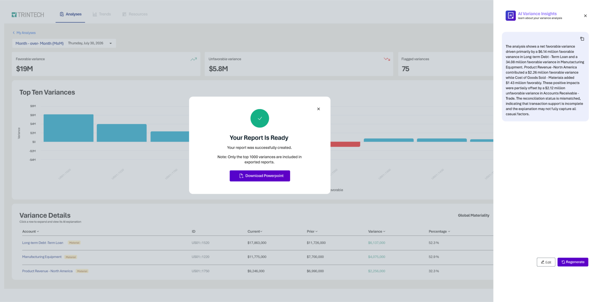 Trintech Variance Analysis Agent